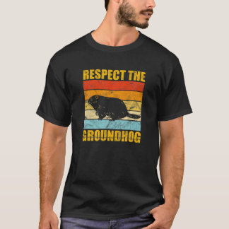 Respect Groundhog Day Vintage Sunset Retro Wood Ch T-Shirt