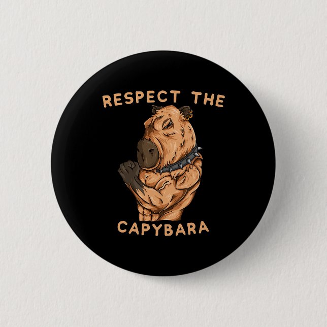 Respect The Capybara - Funny Fitness Bodybuilder R Button (Vorderseite)
