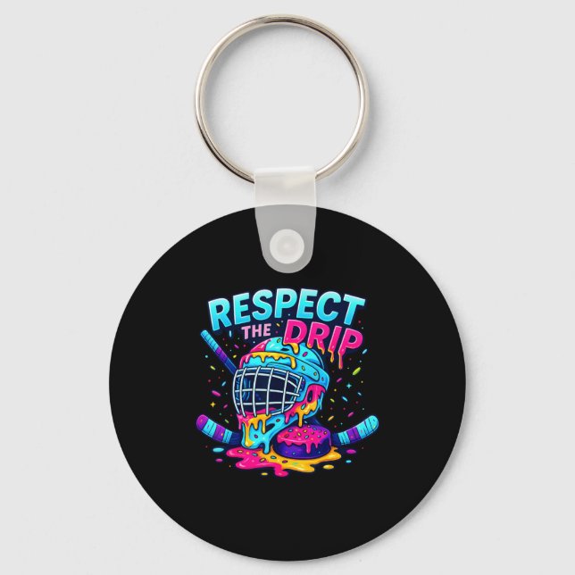 Respect The Drip Ice Hockey Stick &amp; Puck Dripn Schlüsselanhänger (Vorderseite)