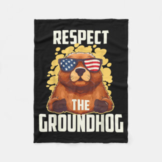 Respect The Groundhog Usa Vintage Flag Happy Groun Fleecedecke