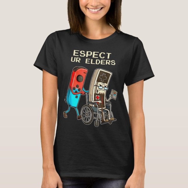 Respect Ur Elders Retro Gaming Controller Funny  T-Shirt (Vorderseite)