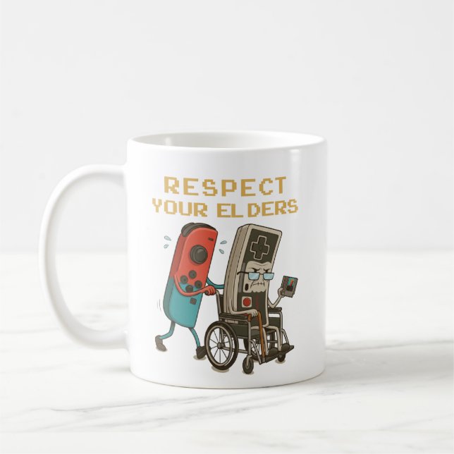 Respect Your Elders Gaming Control Retro Funny Gam Kaffeetasse (Links)