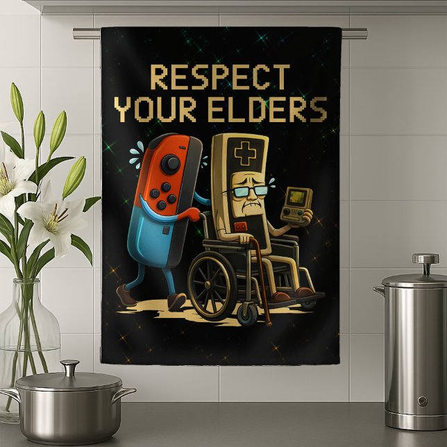 Respect Your Elders Gaming Control Retro Funny Geschirrtuch (Von Creator hochgeladen)
