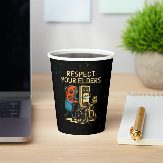 Respect Your Elders Gaming Control Retro Funny Pappbecher (InSitu)