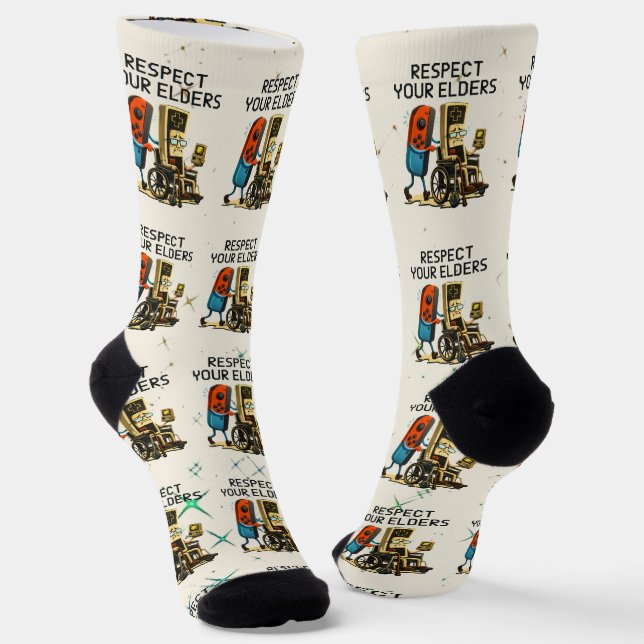 Respect Your Elders Gaming Control Retro Funny Socken (Gewinkelt)