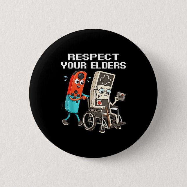 Respect Your Elders Retro Gaming Funny Controller  Button (Vorderseite)