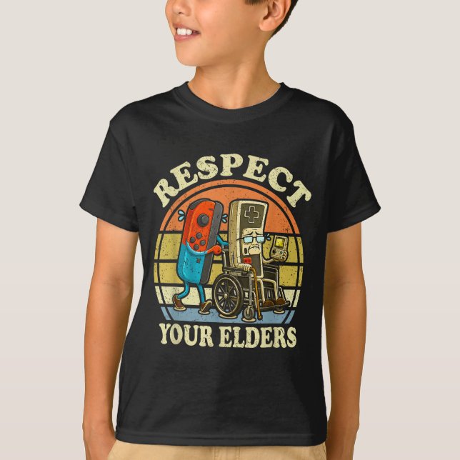Respect Your Elders Retro Gaming Funny Controller  T-Shirt (Vorderseite)