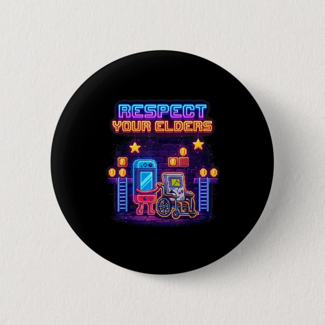 Respect Your Elders Retro Gaming Funny Gamer Contr Button (Vorderseite)
