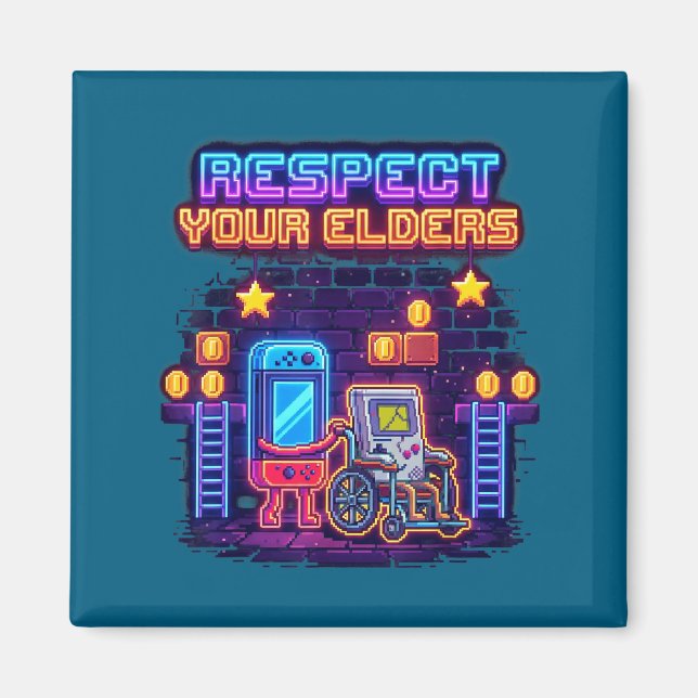 Respect Your Elders Retro Gaming Funny Gamer Contr Magnet (Vorne)