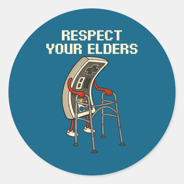 Respect Your Elders Retro Gaming Funny Gamer Contr Runder Aufkleber (Vorderseite)