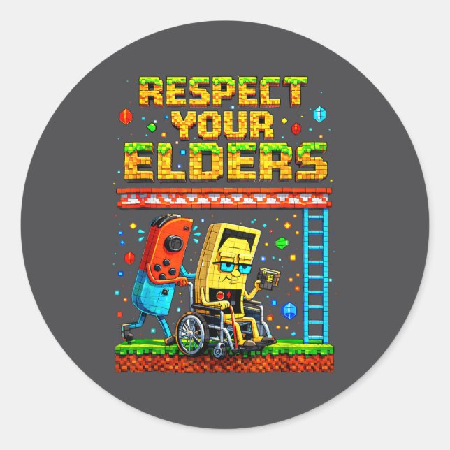Respect Your Elders Retro Gaming Funny Gamer Contr Runder Aufkleber (Vorderseite)