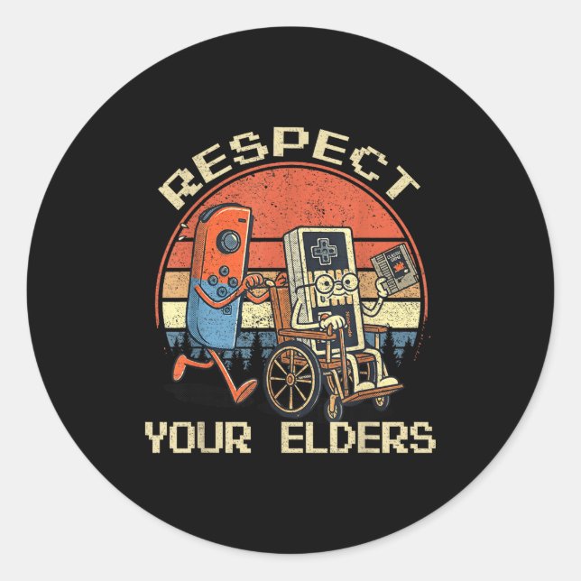 Respect Your Elders Retro Gaming Funny Gamer Contr Runder Aufkleber (Vorderseite)