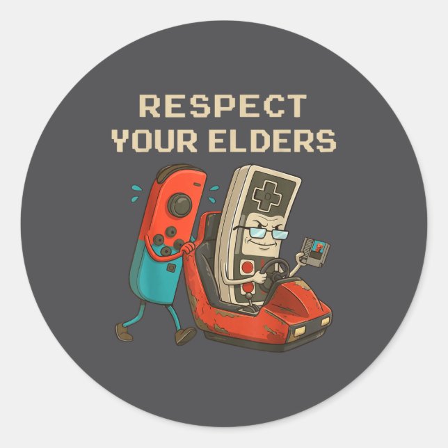 Respect Your Elders Retro Gaming Funny Gamer Contr Runder Aufkleber (Vorderseite)