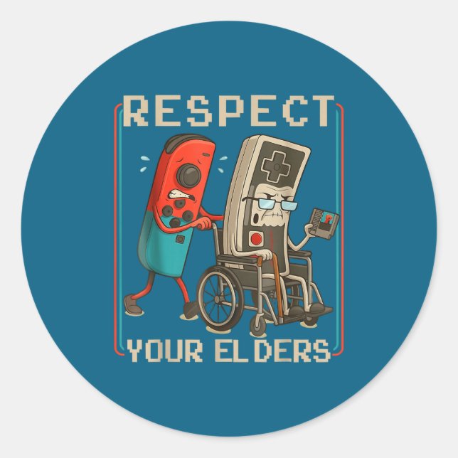 Respect Your Elders Retro Gaming Funny Gamer Contr Runder Aufkleber (Vorderseite)