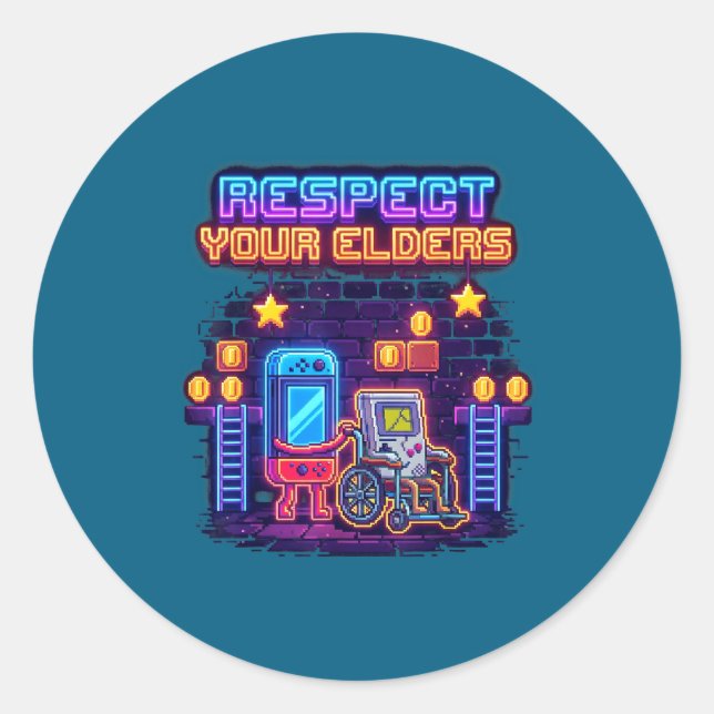 Respect Your Elders Retro Gaming Funny Gamer Contr Runder Aufkleber (Vorderseite)