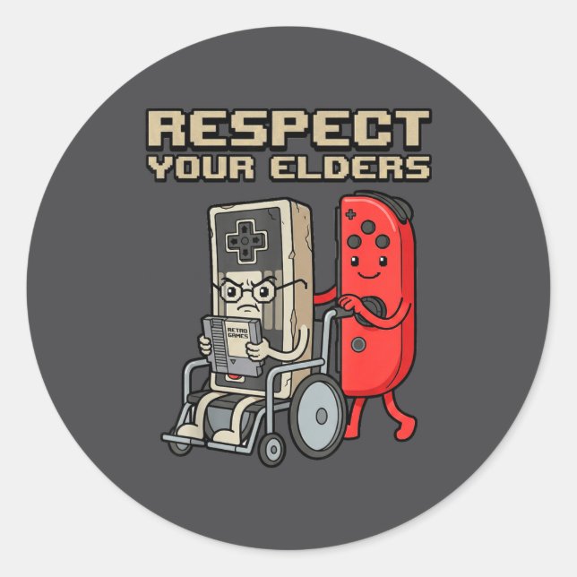 Respect Your Elders Retro Gaming Funny Gamer Contr Runder Aufkleber (Vorderseite)