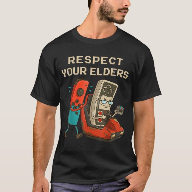 Respect Your Elders Retro Gaming Funny Gamer Contr T-Shirt (Vorderseite)