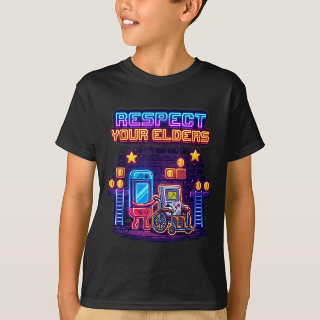 Respect Your Elders Retro Gaming Funny Gamer Contr T-Shirt (Vorderseite)