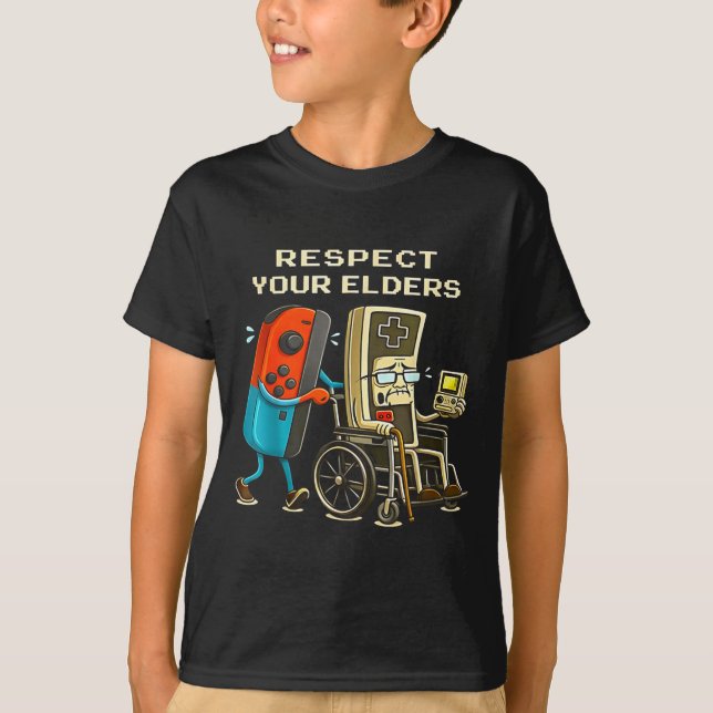 Respect Your Elders Retro Gaming Funny Gamer Contr T-Shirt (Vorderseite)