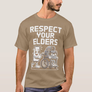 Respect Your Elders Retroech Camera Phone Cartoon  T-Shirt