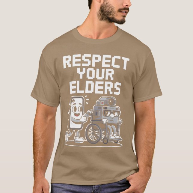 Respect Your Elders Retroech Camera Phone Cartoon  T-Shirt (Vorderseite)