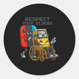 Respektiere deine Älteren Gaming-Kontrolle Retro L Runder Aufkleber