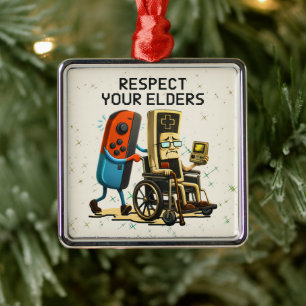 Respektiere deine Älteren Retro-Gaming-Control Lus Ornament Aus Metall