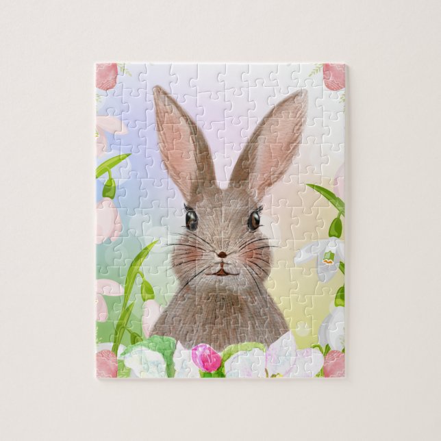 Ressort Aquarelle Bunny Fleurs de lapin Puzzle (Vertical)