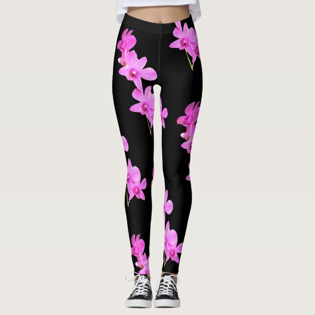 Ressort floral de Legging de noir de yoga (Devant)