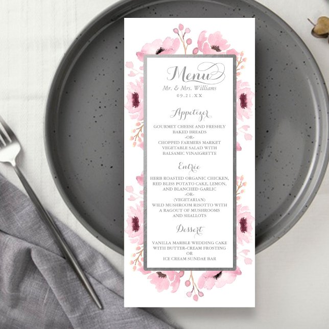 Ressort rose aquarelle Floral menu Mariage (Créateur téléchargé)