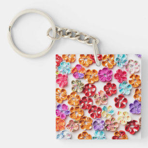 Ressort tissu cousu artisanal Fleurs Multicolor