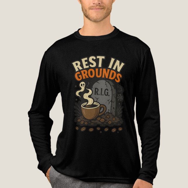 Rest In Grounds Spooky Coffee Lover Halloween Tri-Blend Shirt (Vorderseite)