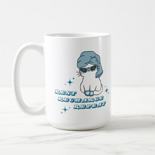 Rest, Recharge, Repeat - Selfcare and Cats Kaffeetasse (Links)