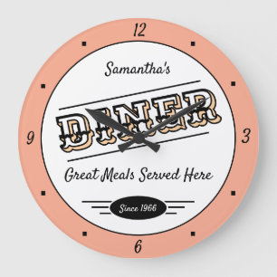 Restaurant Beliebiger Name Datum Retro Pfirsich Sc Große Wanduhr