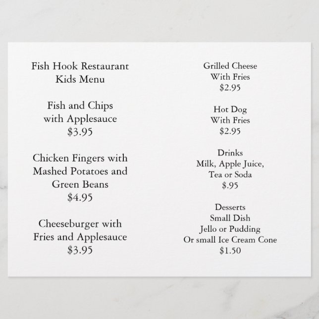 Restaurant bietet Kindermenü Farbpaket (Vorderseite)