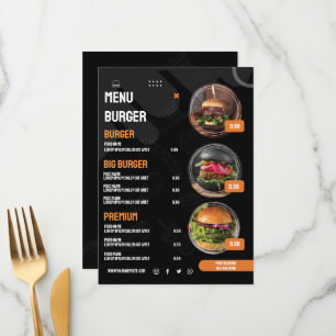 Restaurant Burger Noir Élégant Menu Invitation
