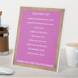 Restaurant Café Coffee Shop Preisliste Sockelschild