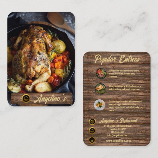 restaurant carte de visite avec entrées (Devant / Derrière)