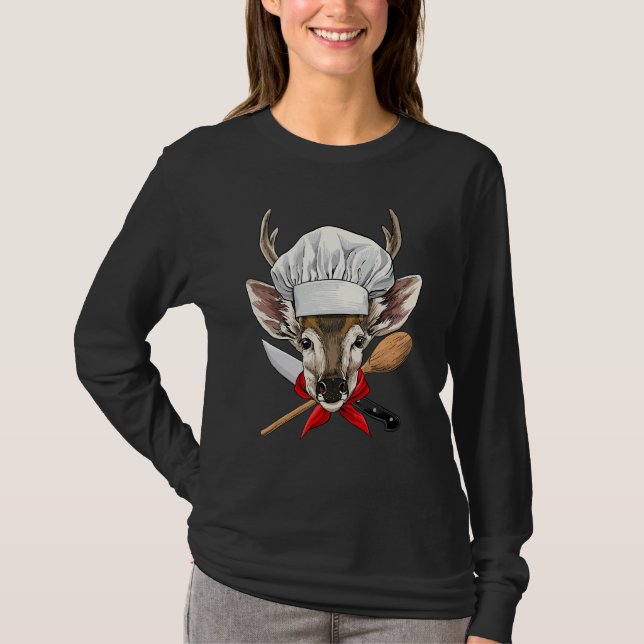 Restaurant Deer Chef Kitchen Cook Culinary Animal  T-Shirt (Vorderseite)