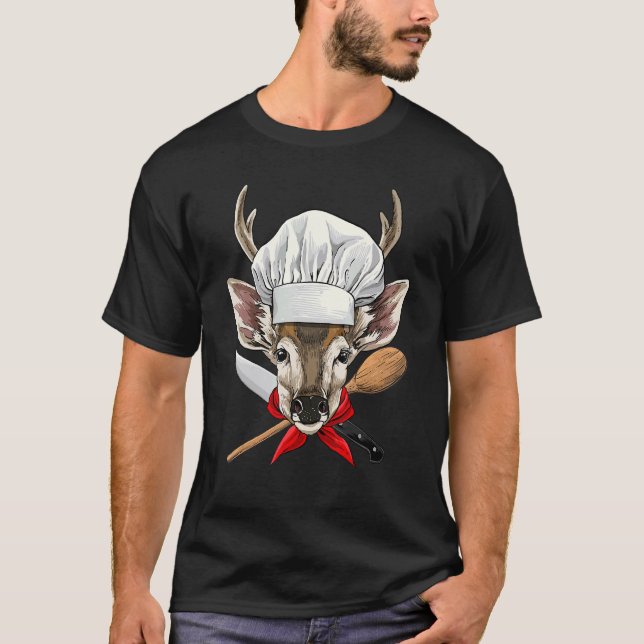 Restaurant Deer Chef Kitchen Cook Culinary Animal  T-Shirt (Vorderseite)