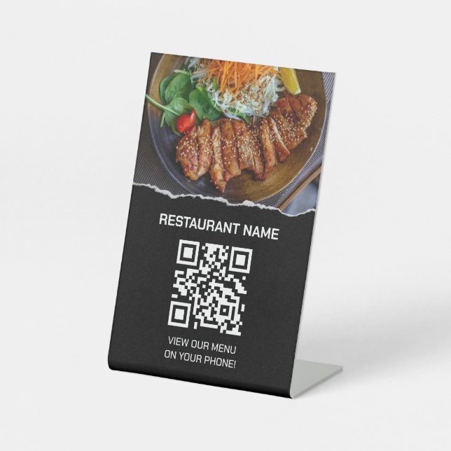 Restaurant Digital Menu QR Code Pedestal Sign Sockelschild (Vorderseite)