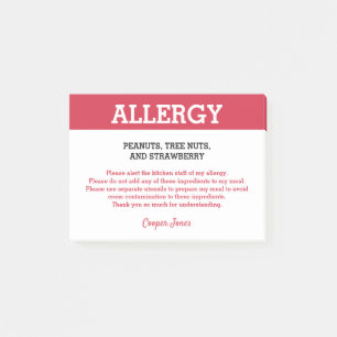 Restaurant "Food Allergy Alert" Personalisiert Post-it Klebezettel
