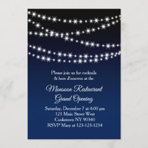 Restaurant Grand Opening Twinkle Lights Dunkelblau Einladung