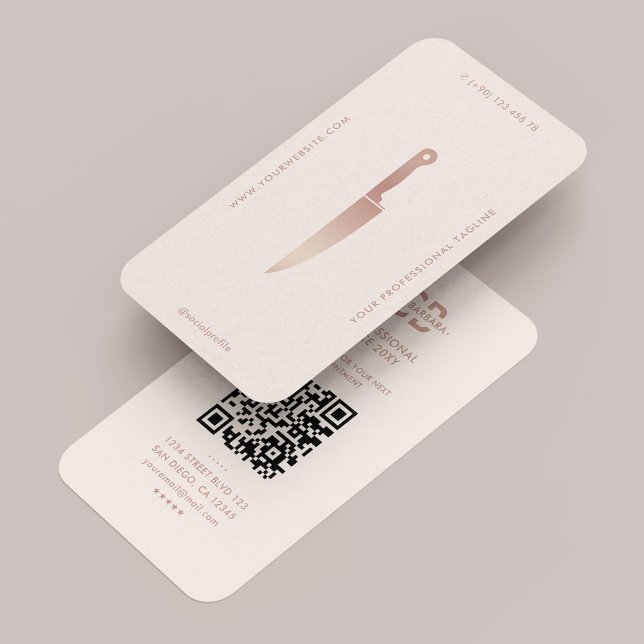 Restaurant Koch Knife Pastel Pink Moderne Visitenkarte (Restaurant Chef Knife Pastel Pink Rosegold Elegant Modern Business Card
)