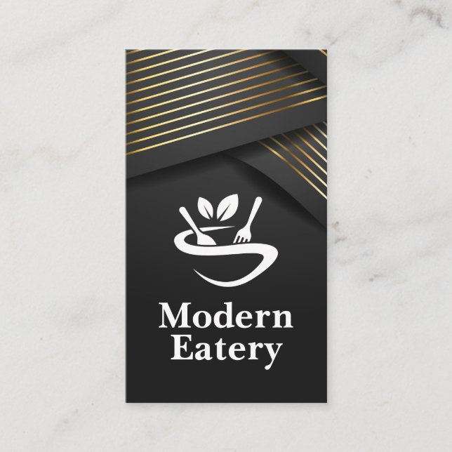 Restaurant-Logo | Goldstreifen | Schwarzes Band Visitenkarte (Vorderseite)