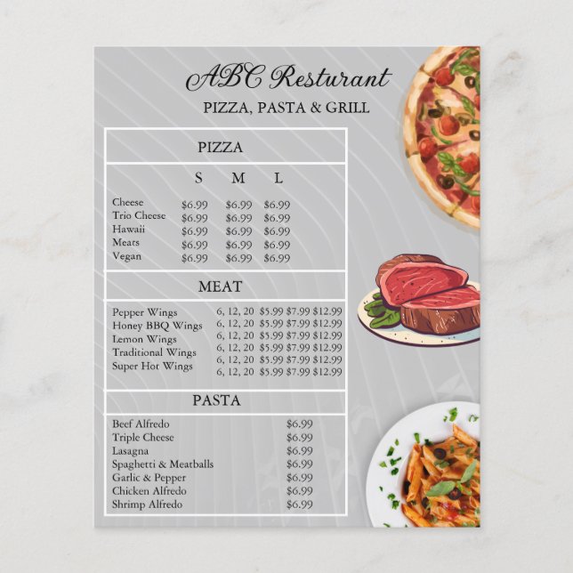 Restaurant Menü Flyer Flyer | Druckbares Design (Vorne)