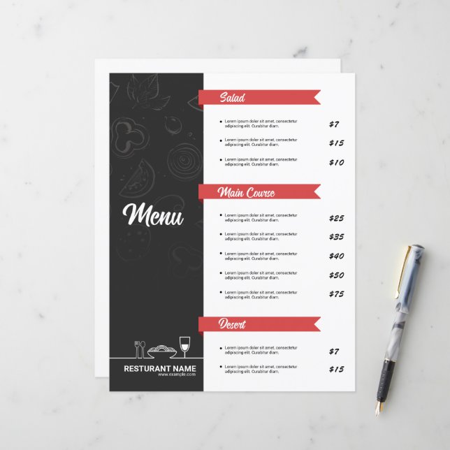 Restaurant Menu Flyer Template (Devant/Arrière en situation)