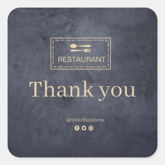 Restaurant mit eigenem Logo | Vielen Dank für Ihre Quadratischer Aufkleber (Vorderseite)