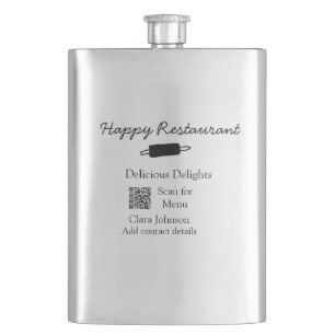 Restaurant Name Scan QR Menü hinzufügen Kontaktdat Flachmann