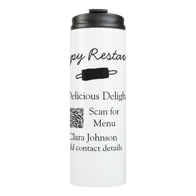 Restaurant Name Scan QR Menü hinzufügen Kontaktdat Thermosbecher (Vorderseite)
